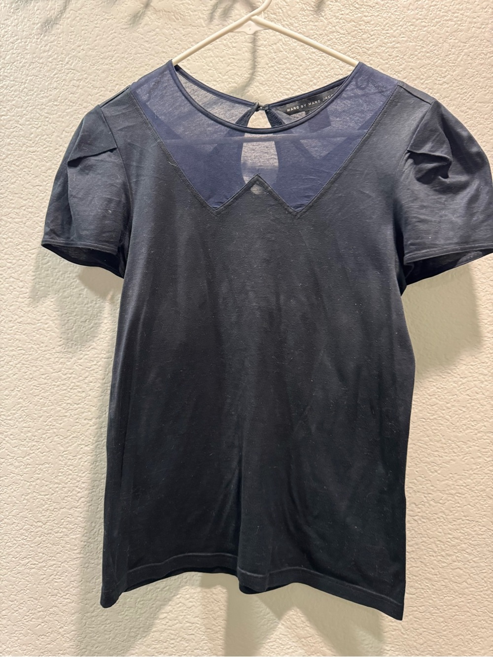 Marc by Marc Jacobs Navy Short-Sleeve Top with Sheer Mesh Yoke